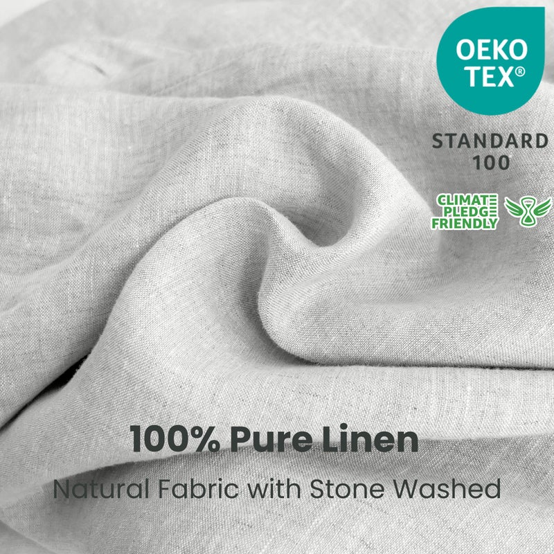 Simple&Opulence 100% Linen Duvet Cover Set 3pcs with Coconut Button Closure Natural French Washed Flax Solid Color Soft Breathable Farmhouse Bedding - Light Grey, King Size - Image 2